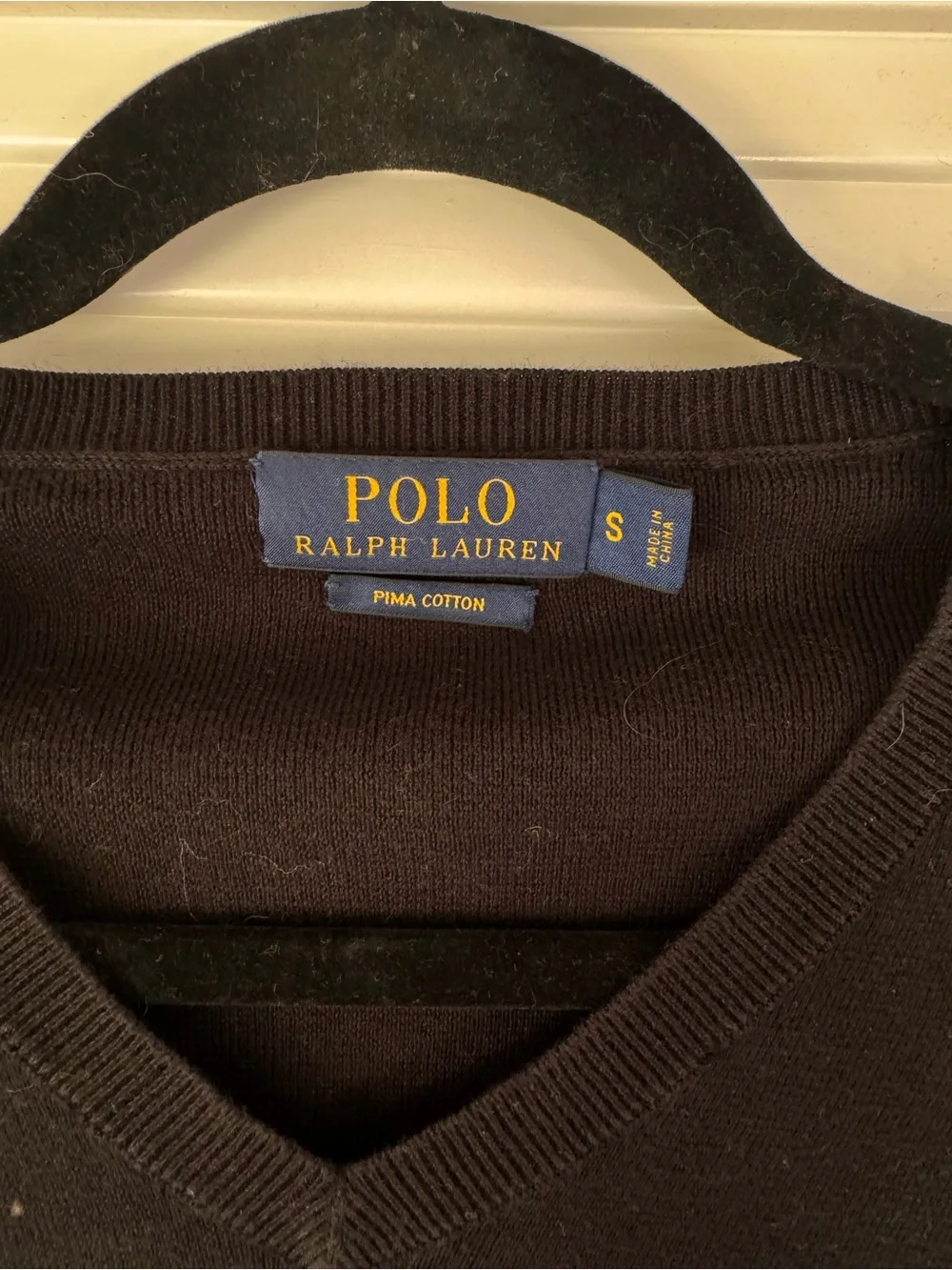 Ralph Lauren Black V-Neck Sweater with Purple Pony